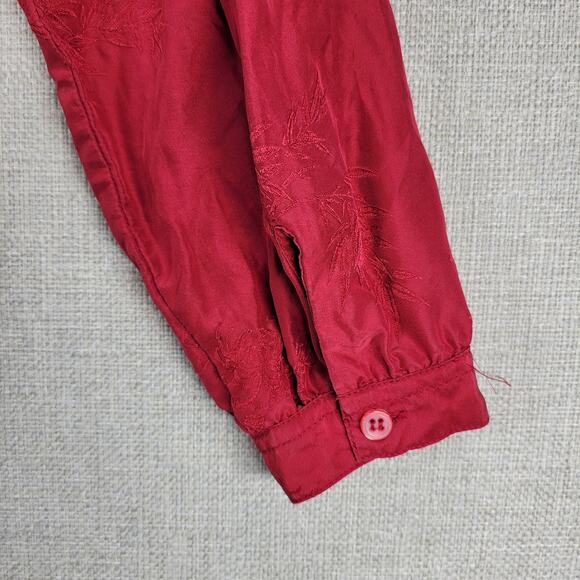Vintage Royal Silk Womens Shirt 8 Red Button Down Embroidered Floral - Picture 11 of 12